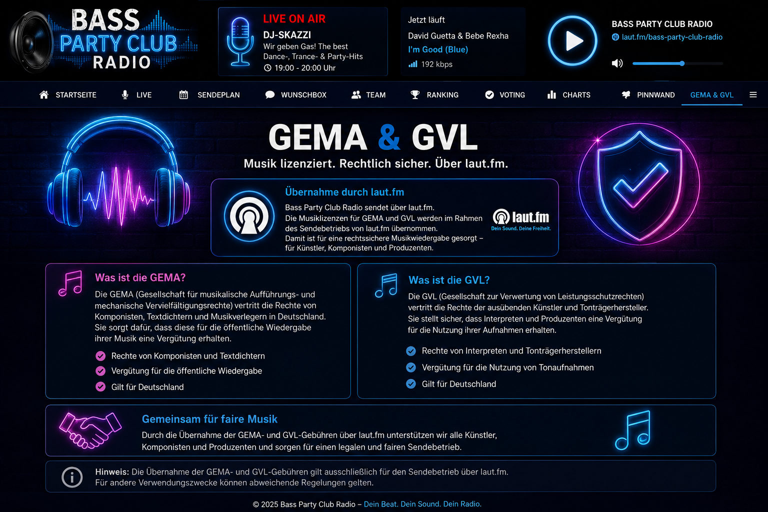 Bass Party Club Radio – GEMA & GVL